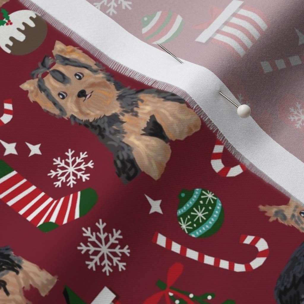 Spoonflower Fabric - Yorkie Christmas Dog Dogs Yorkshire Terrier Holiday Pet Portrait Printed on Organic Cotton Sateen Fabric by The Yard - Sewing Quilting Apparel Home Decor
