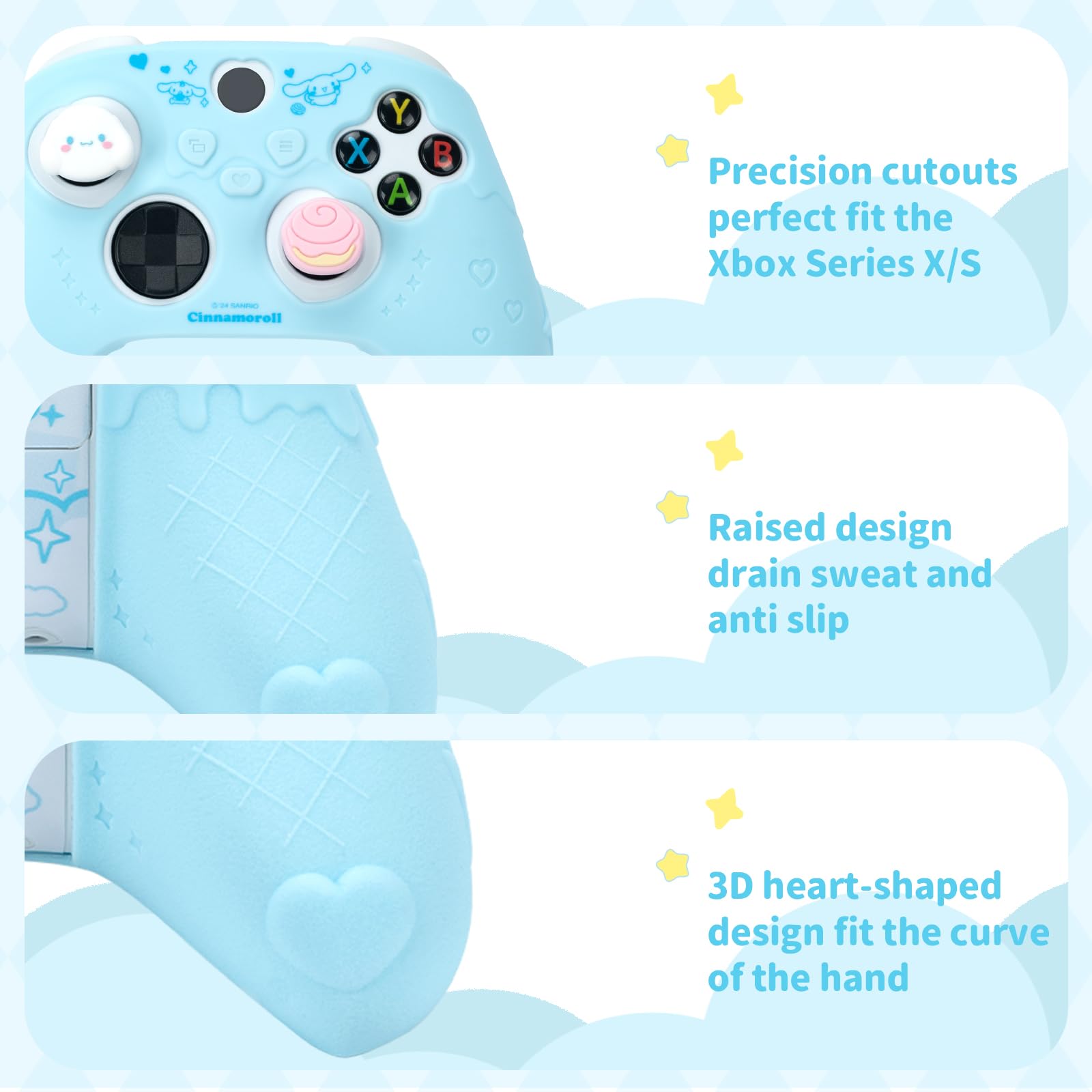 Kuitmor Graziosa custodia protettiva per controller Xbox Series X, custodia protettiva in morbido silicone, custodia protettiva ergonomica compatibile con controller wireless Xbox con 2 tappi per