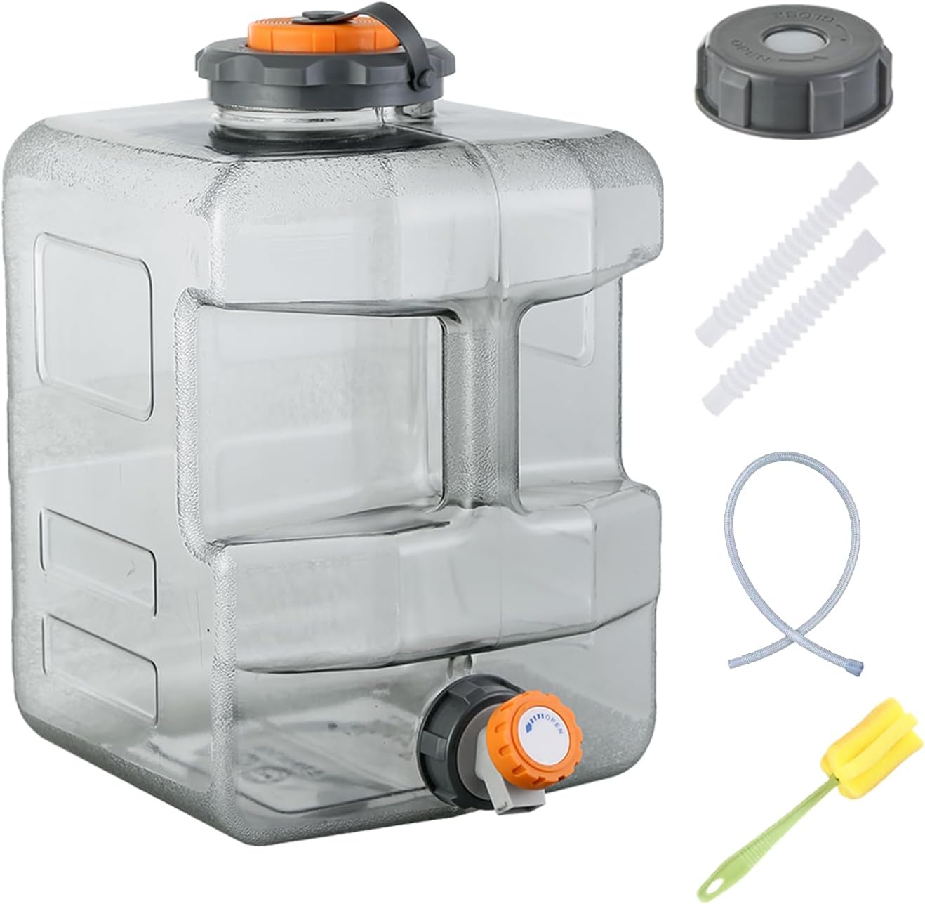 ( incomplete ) 2.11-5.28 Gallon Water Jug, Camping Water Container with Spigot, No Leakage Water Tank Compatible with Electric Water Pumps, Water Bucket for Emergency Outdoor Hiking Picnic 3.96 Gallon