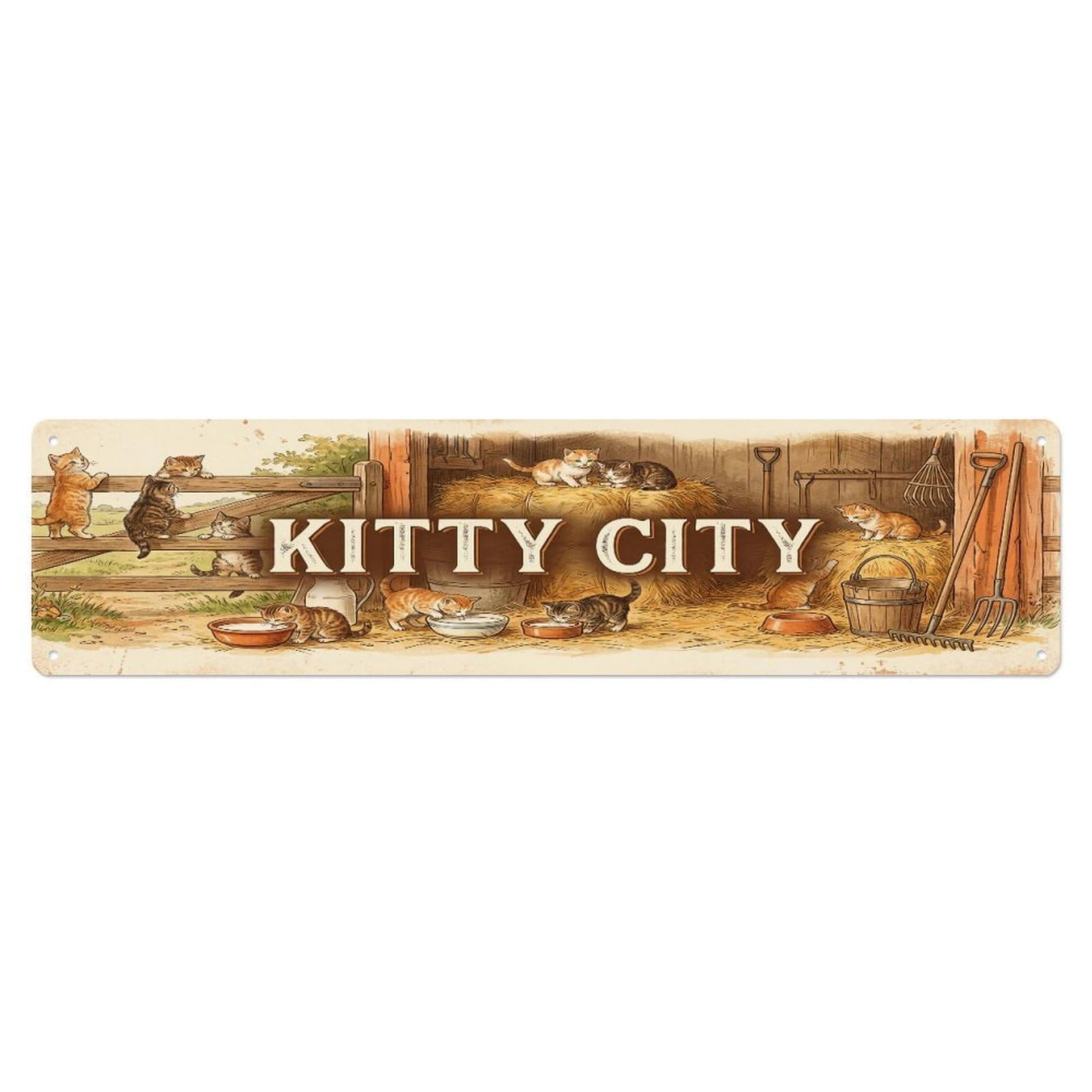 Xanthor Style Metal Tin Sign Vintage Barn Kitten Farmhouse Funny Cat Backyard Farm