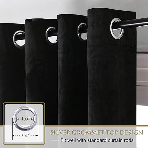Miniatura 2 de StangH Paneles de cortinas opacas negras para sala de estar, terciopelo con ojales, aislamiento térmico, cortinas de ventana de privacidad de 96