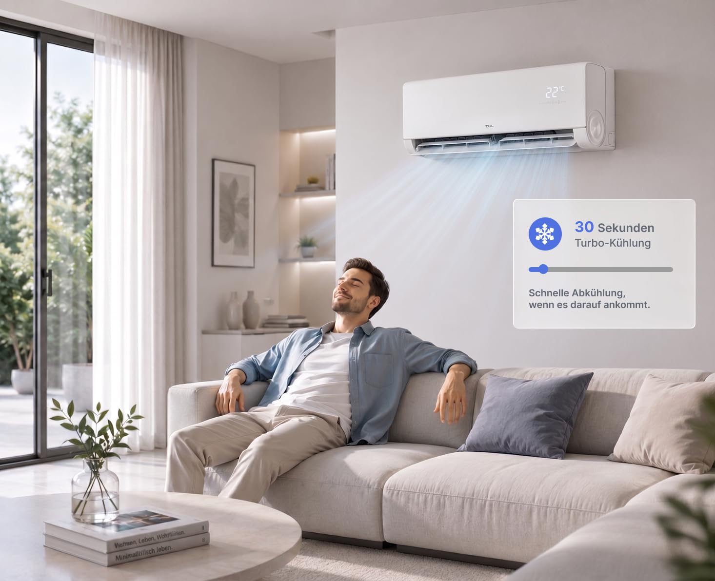 TCL VoxIn Split Klimaanlage 12000 BTU 3.5kW Set, Kühlen Heizen Entfeuchten Ventilieren Hands Free AI Voice Control Inverter Wärmepumpe A+++ WLAN App Steuerung