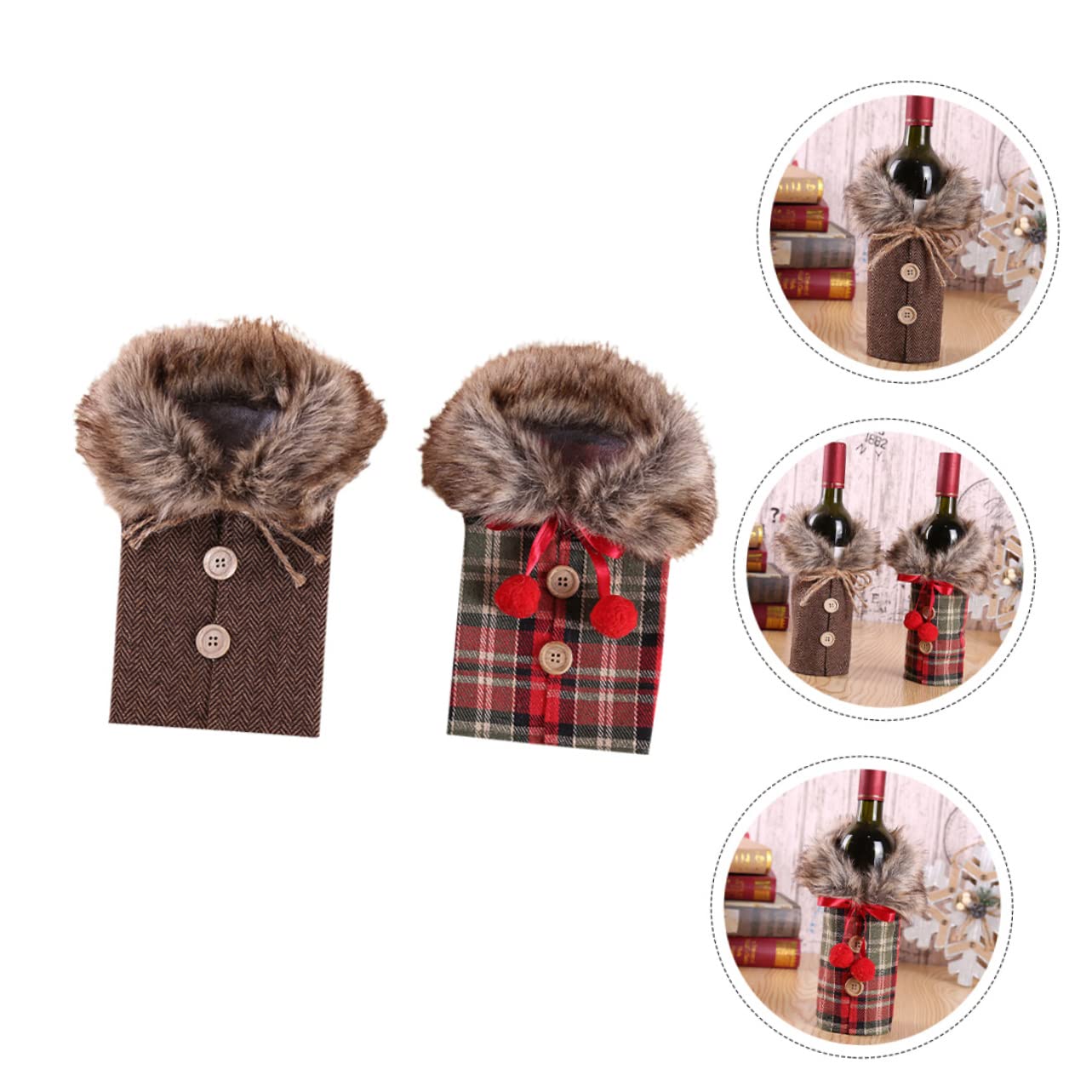 Mikinona 2 Pièces Housse de Bouteille Vin Noël Toile de Jute avec Nœud Couverture Décorative pour Fête et Ambiance Festive