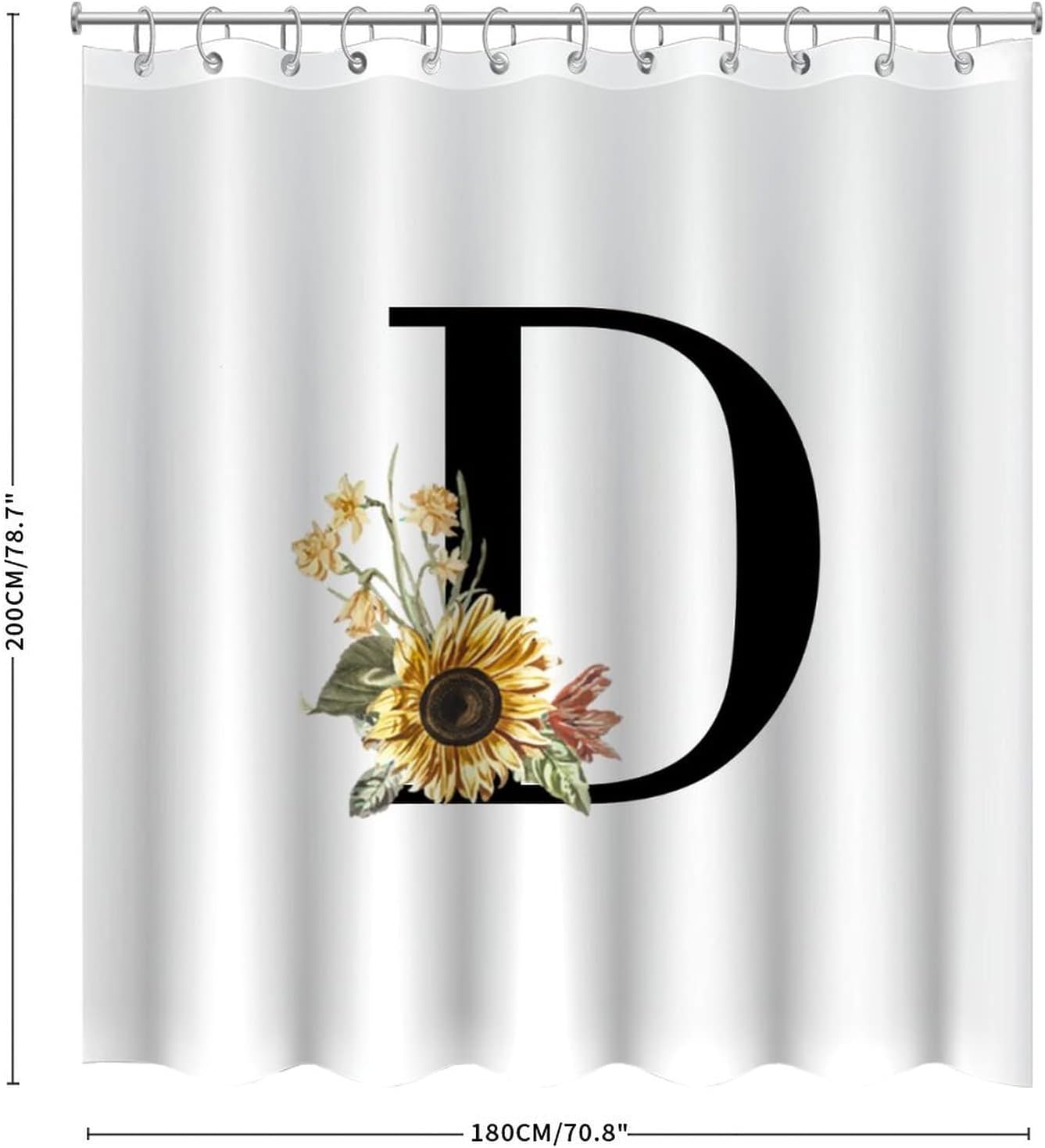 Sunflower Monogram Initial D Shower Curtain Butterfly Floral Monogram Letter Bath Curtains Shower Curtain with Hooks for Bathtub Home Bathroom 78" X 72"