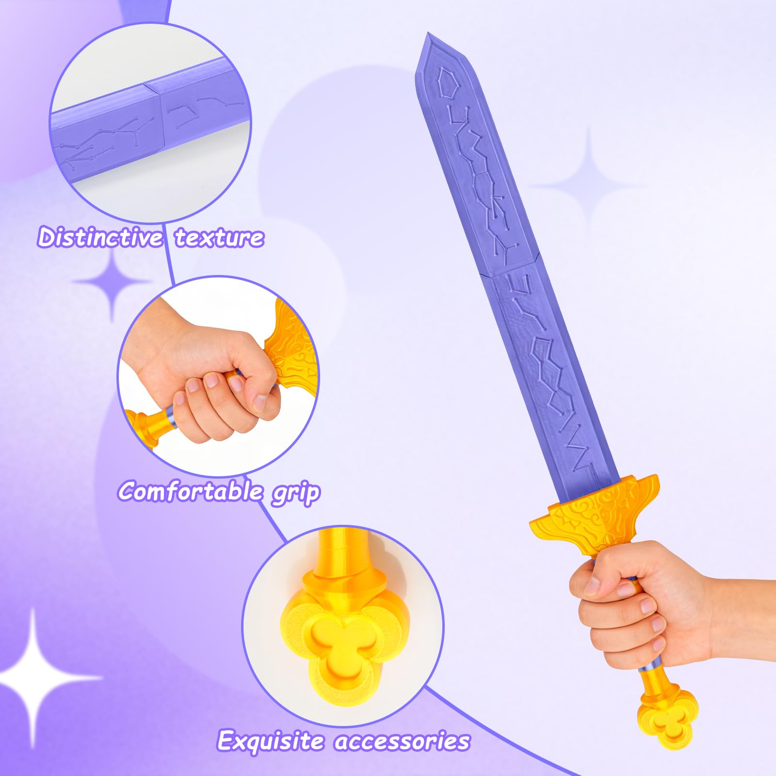 Spada per Costumi Cosplay, Set di Armi Cosplay Anime, 26cm Spada Cosplay Stampata in 3D, Accessorio per Travestimento Viola, per Halloween, Carnevale, Festa Cosplay, Carnevale