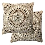Honeycomb Outdoor Square Toss Pillow Set, 17' H x 17' L, Raffia Medallion Slate Outdoor Pillows