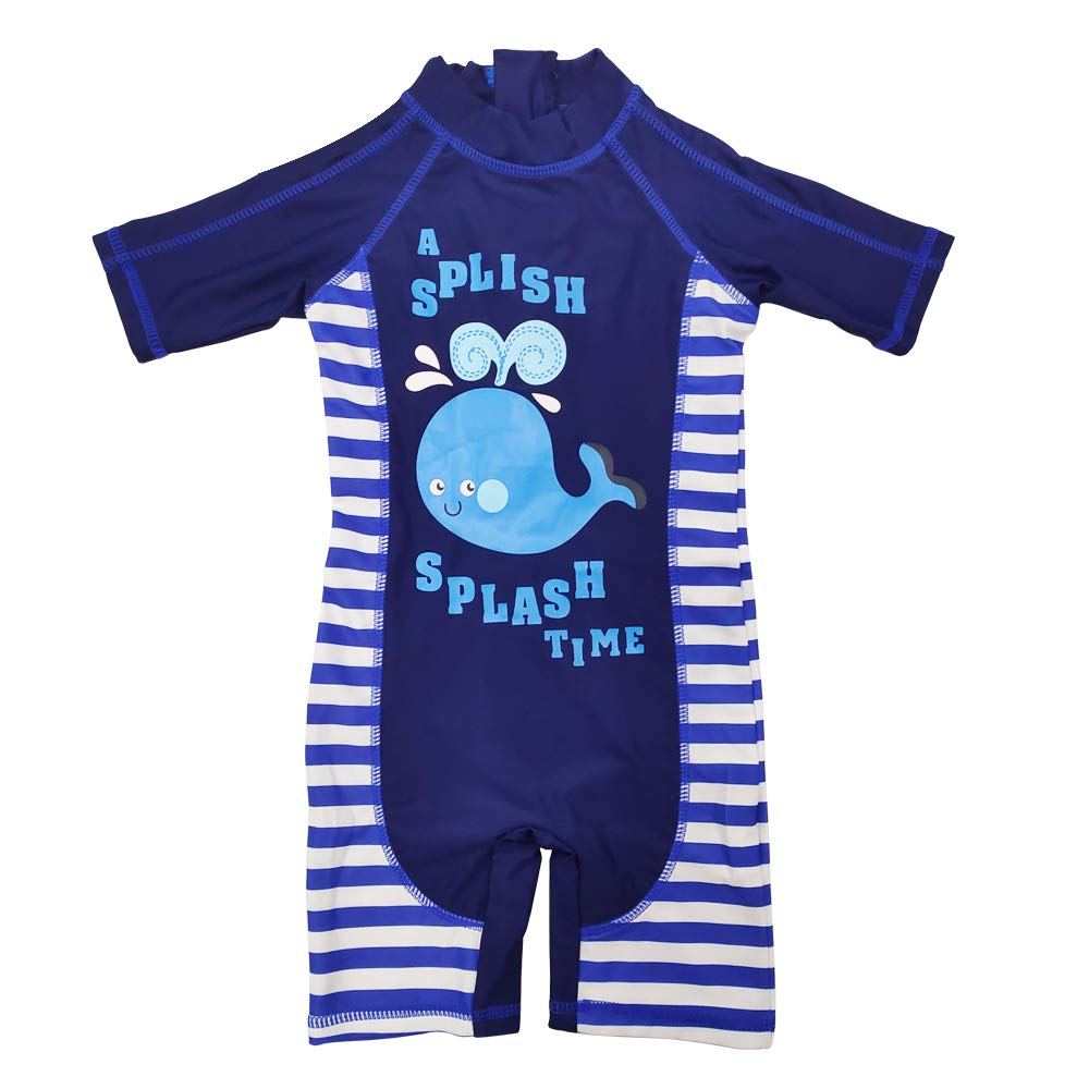 Aschlop Baby Boy UPF50+ Sunsuit Kids UV Sun Protection S/S One-Piece Zipper Swimsuit (PSFish, 24-36M)