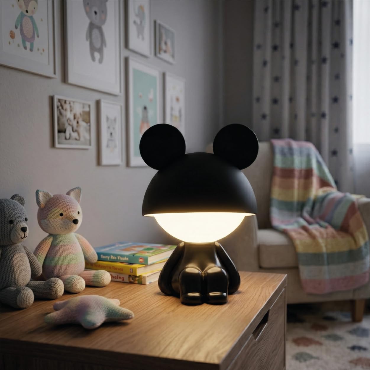 Luxus Europe - Veilleuse enfant Mouse Crème - Veilleuse LED sans fil pour enfants – Rechargeable par USB-C – 7 couleurs RGB – Lampe de table pour chambre d’enfant