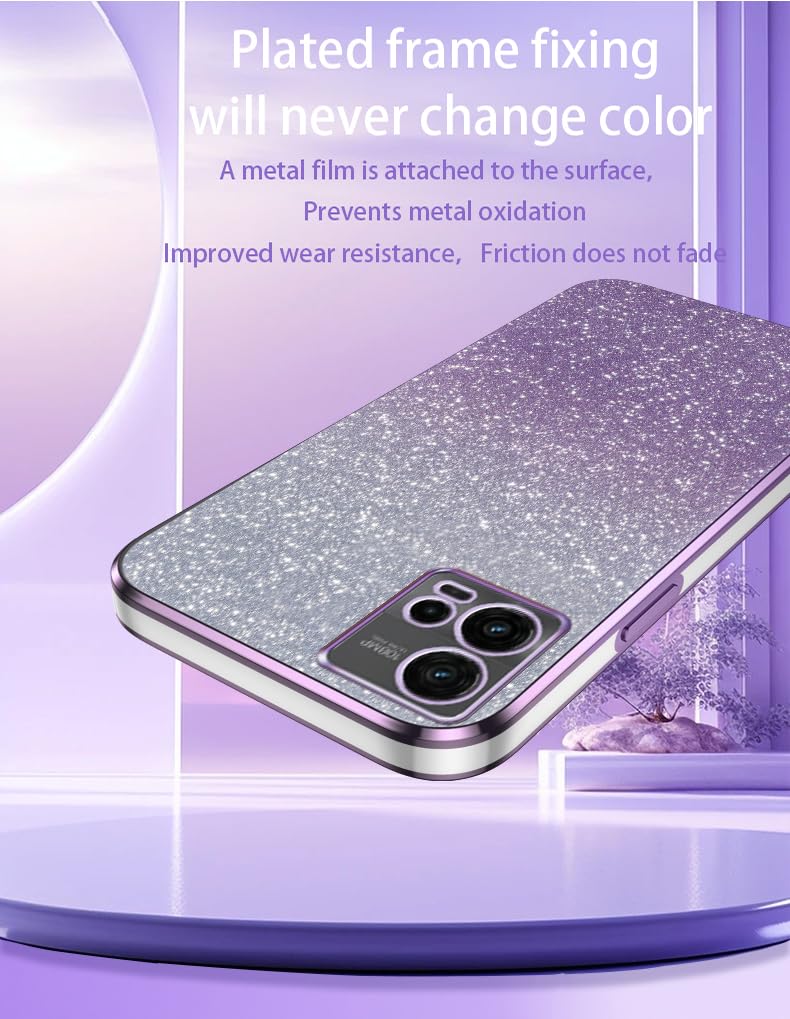 YUEQIAN Funda Glitter Para Motorola Moto G54 5G, Ultra Delgado Brillante Transparente Antigolpes Carcasa, Bling Diamantes Flores Anillo Soporte Mujeres Cubierta. Púrpura