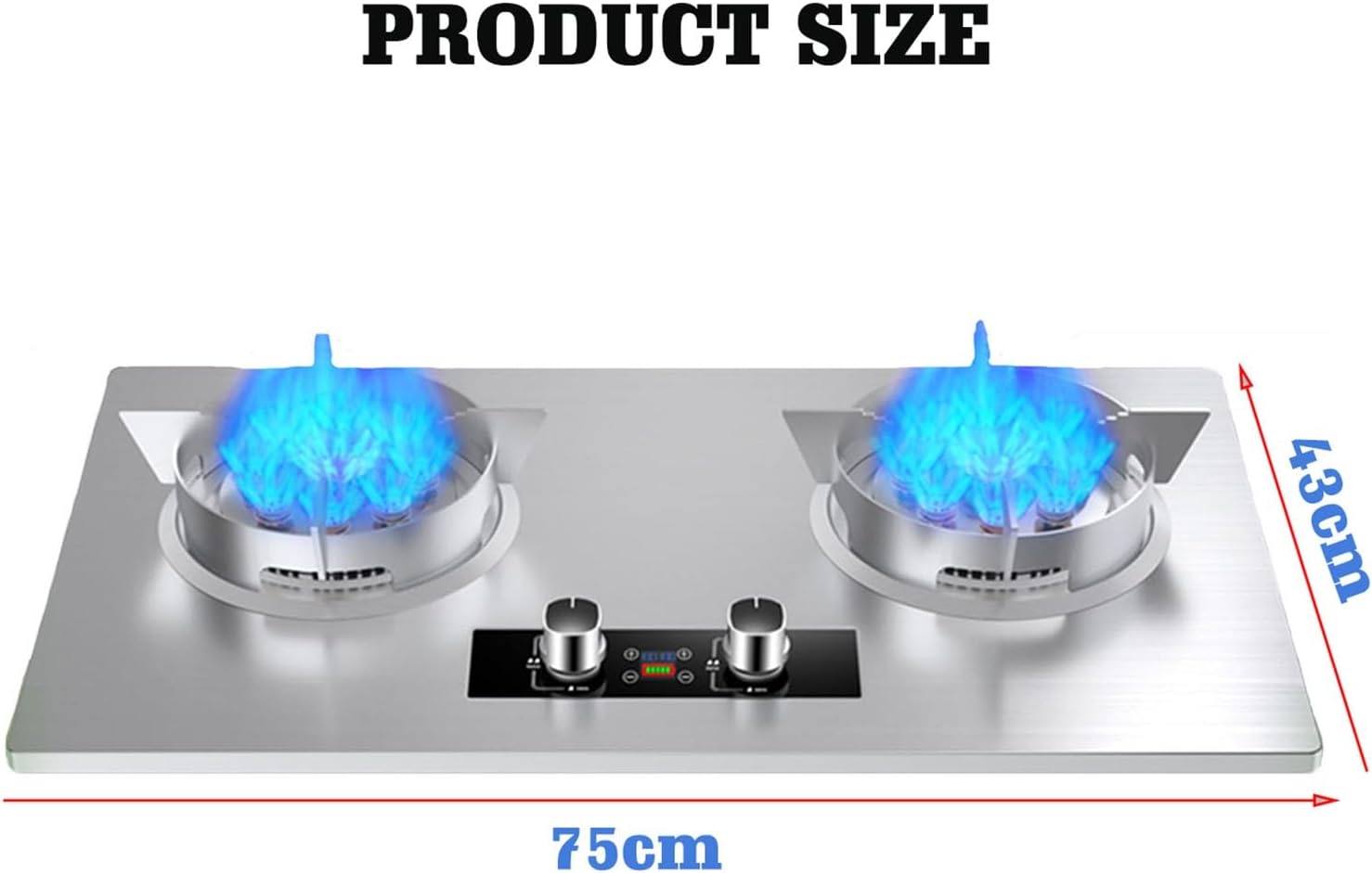 75CM Stainless Steel Embedded Gas Stove 2 Burners Gas Stove 5.2KW, 180 Minutes Timer (Two-Sided Independent), Accidental Flameout Protection Device(LPG)