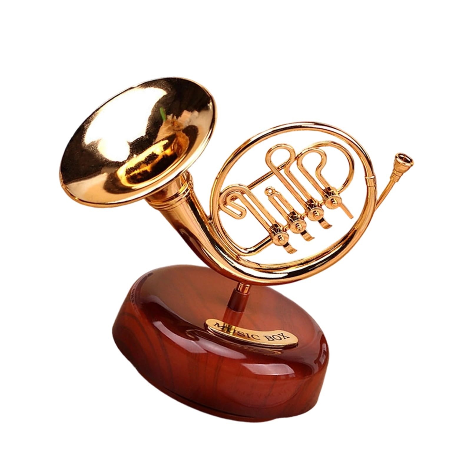 ZXFJYUIP Rotating French Horn Pipa Moon Lute Music Box Guitar Instrument Model Office/living Room Decoration(French Horn)