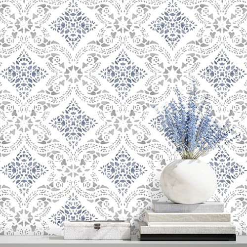 lenify Boho Peel and Stick Wallpaper Blue Contact Paper 16.9inch