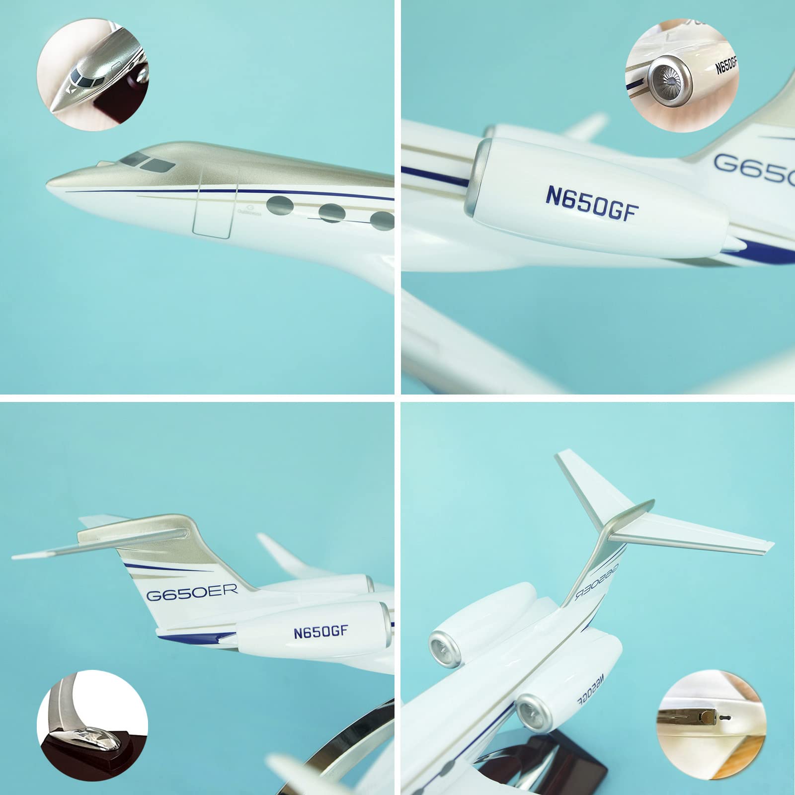 AZIZAT 12" 1/100- Modelli di aeroplani dell'aviazione Aeroplano pressofuso in Lega, Gulfstream G650 Modello di Aeroplano in Resina con Supporto Decorazione da Collezione Regalo