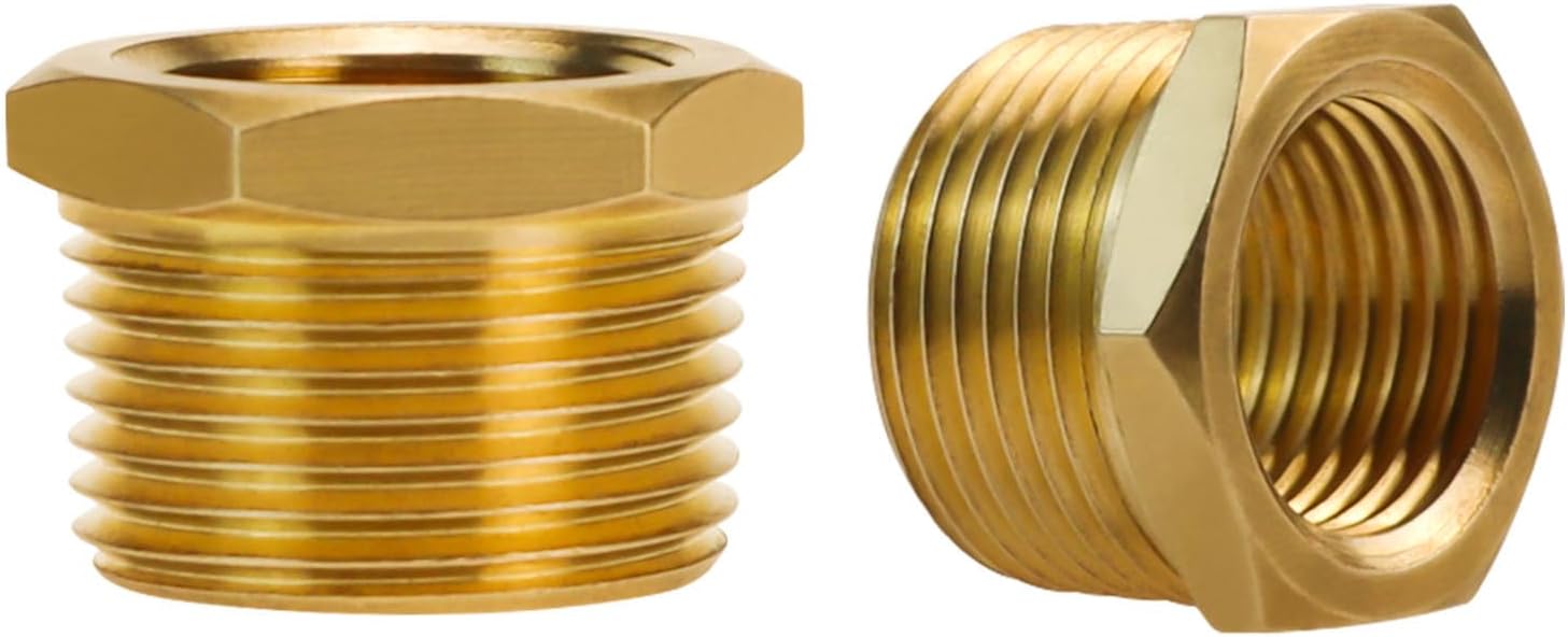 Angry Pony Brass Hex Bushing Adapter, 3/4 Male to 1/4 Female Adapter, NPT Pipe Fittings Reducer, Brass Reducer Bushing for Oil, Air, Gas, Hydraulic Systems, 6 Pack