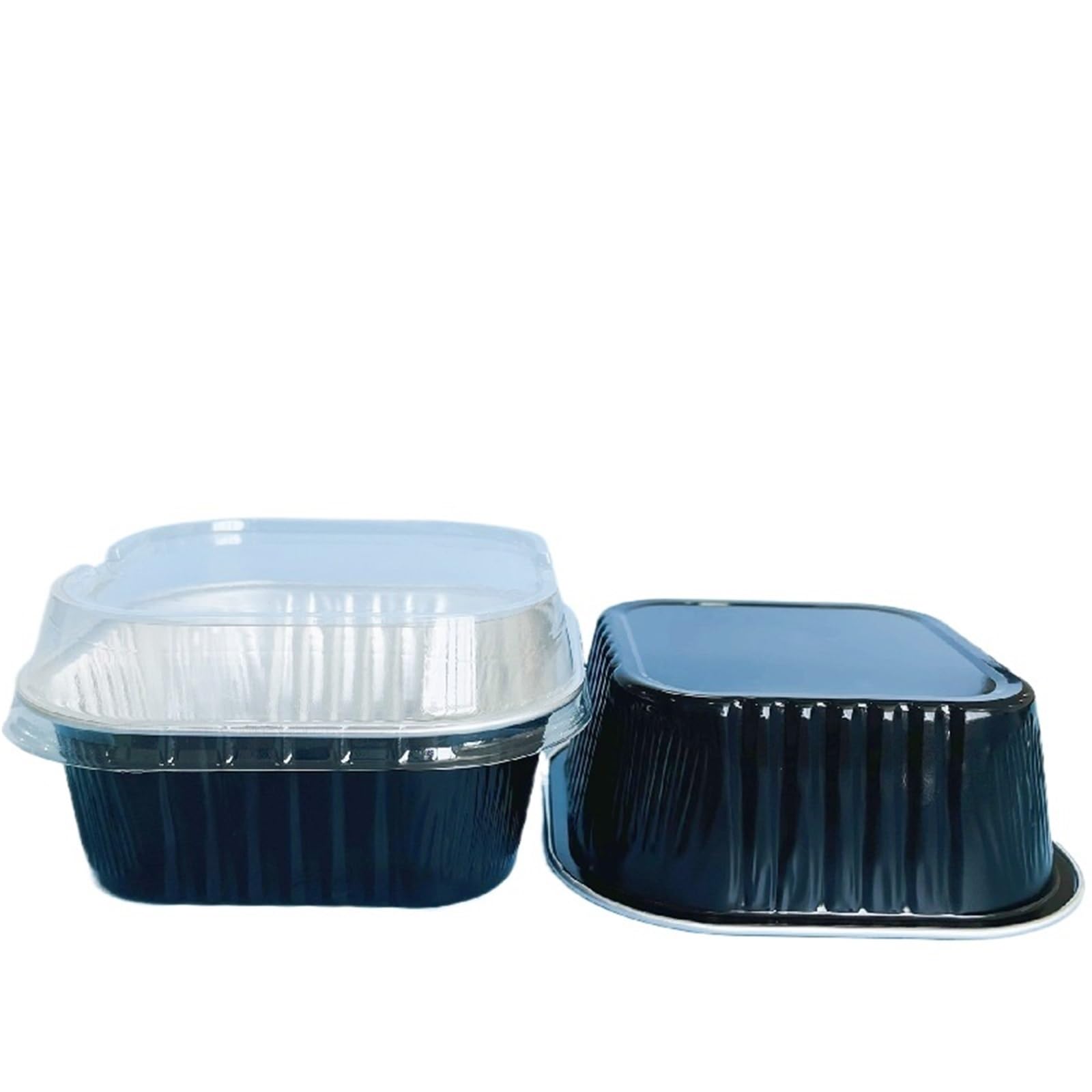 Cupcake Förmchen 50 Stück 10oz Aluminiumfolie Quadratische Cupcake Backförmchen mit Deckel Kuchenförmchen Behälter Wrapper Dessertbecher(Black Sliver)