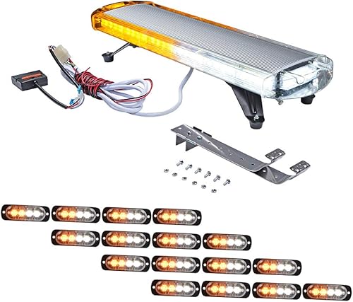 AMOPA CORP Combo ámbar blanco multifunción advertencia peligro de emergencia de 30 pulgadas, 56 luces LED estroboscópicas techo y 16 x 4 LED súper