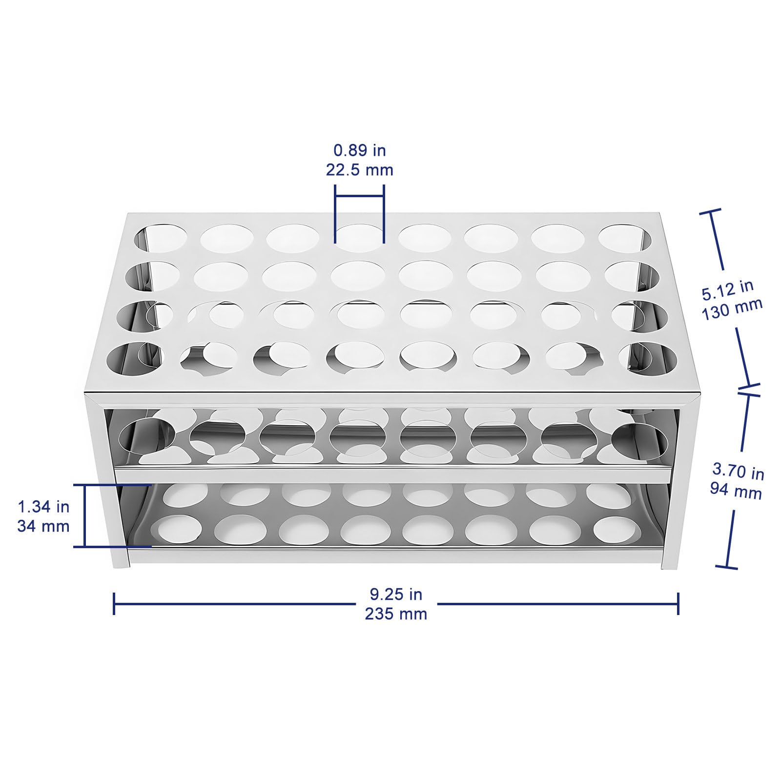 Labasics Soporte para Tubos de Ensayo de Acero Inoxidable, 32 Agujeros para Tubos de 22.5 mm