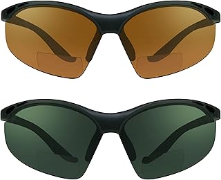 proSPORT Bifocal Safety Glasses Reader +1.50 Blue Light Blocking Amber HD & Smoke Lens Z87 Wrap-Around