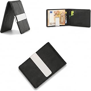 Geldklammer Herren, Slim Wallet mit Geldklammer, Money Clip, Ultraleichtes Kartenetui, Kompaktes RFID‑Kreditkartenetui, Minimalistisches Portemonnaie mit Geldscheinklammer （Schwarz）