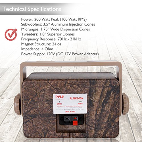 Pyle Dual Waterproof Outdoor Speaker System - 3.5 Inch Pair 3-Way Weatherproof Wall/Ceiling Mounted Camo Style Mini Dual Speakers W/Heavy Duty Grill, Universal Mount, Patio, Indoor Use Plmr24Dk #TOP7