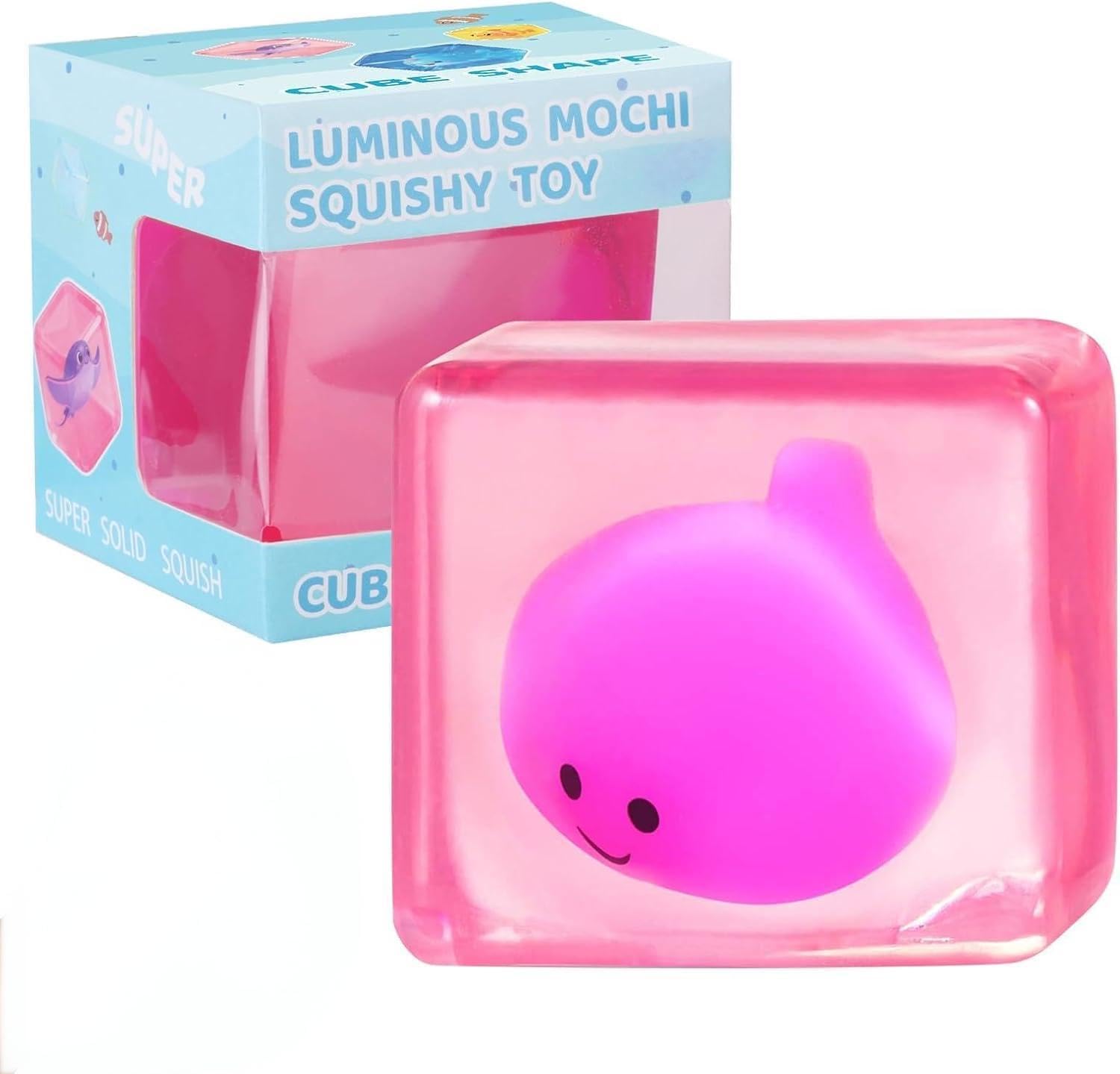 – 1 Pack Glow in The Dark Squishy Stress Cube | Sensory Toys for Autism, Fidget Toys for Kids Adults, Squishy Cube Fidget Toys, Stress Balls, Squishy Squeeze Toys, Anxiety Relief Squeeze Toy (Manta)