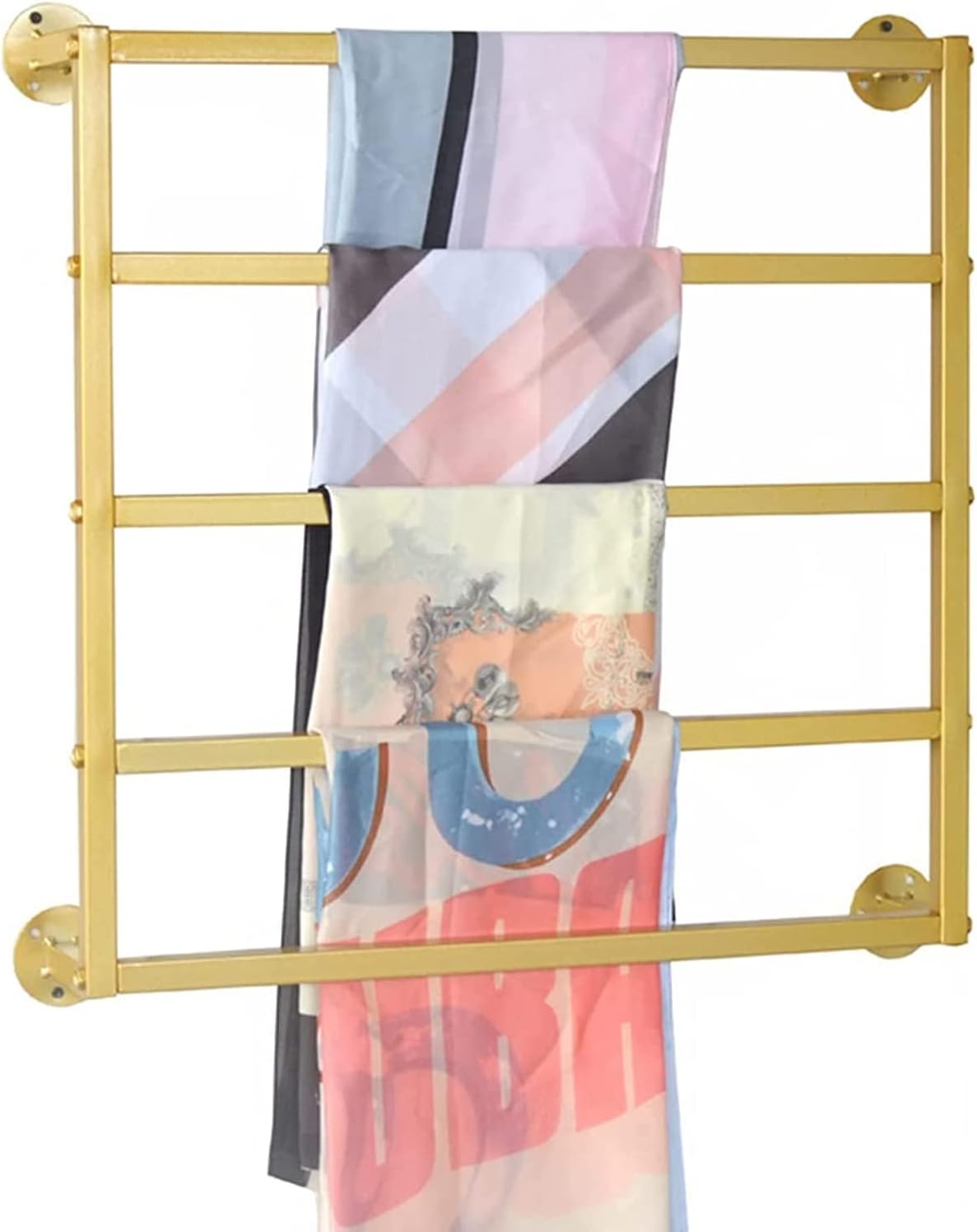 Organizer Holder Commercial Wall Mounted Metal Scarf Rack Stand, Modern 5 Tier Hijab Holder Organizer with Removable Crossbar, Clothing Store/House, Space Saver, 60/70/80cm Wide (Color : Gold, Size