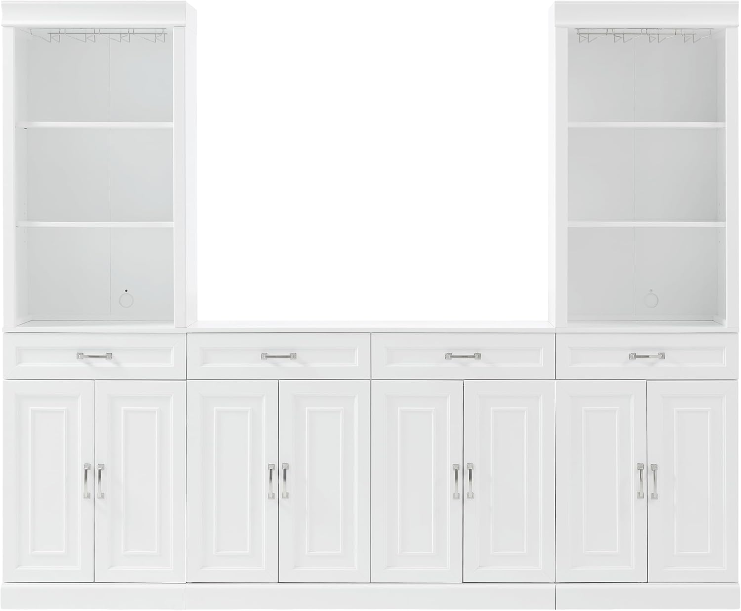Crosley Furniture Stanton 2-Piece Wine, Liquor, Coffee Bar Cabinet Set with Sideboard and Storage Shelves, White