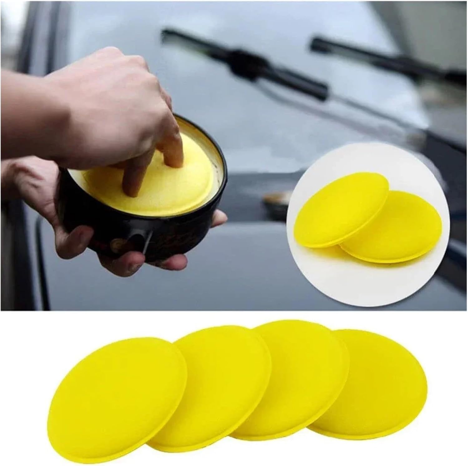 Car Round High Density Waxing Polish Sponges Foam Applicator Pads Curing and Polishing Sponges Auto Cleaning Tools Accessories(White)