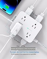Vista 4 de Protector de sobretensiones y tira de alimentación - HANYCONY 8 salidas 4 puertos de carga USB (2 USB C), extensor de enchufe múltiple, cable
