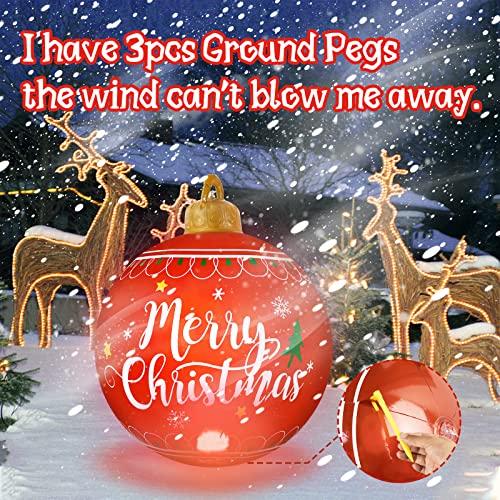 Outdoor Christmas Inflatable Decorations For Yard - Giant Light Up Christmas Ball Ornament With Led Light And Remote For Xmas Holiday Outdoor Yard Tree Pool Decorations, 24 Inch #TOP5