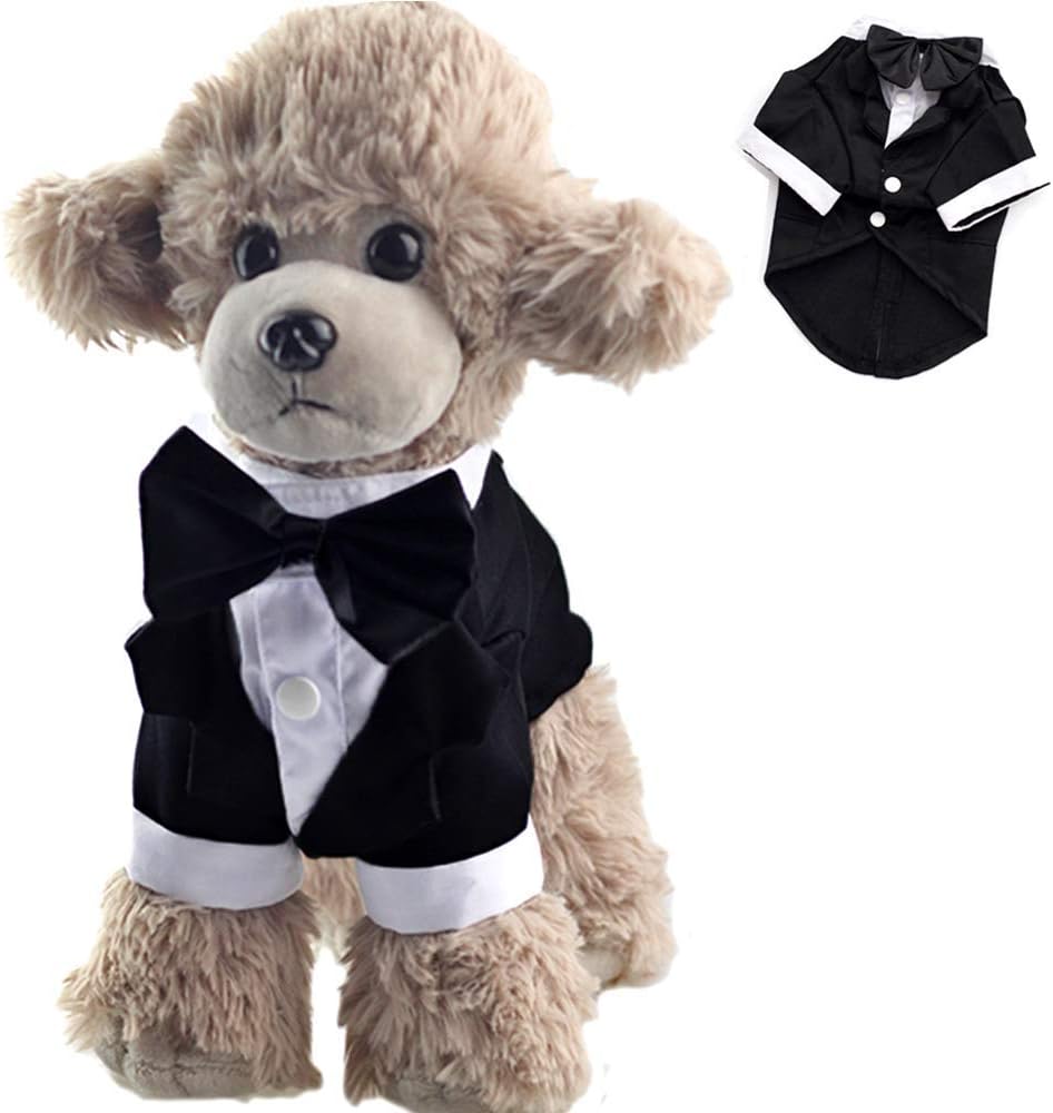 ANIAC Formal Suit Wedding Party Tuxedo with Black Bow-Knot and White Collar Stylish Tail Clothes for Cats and Dogs (Small)