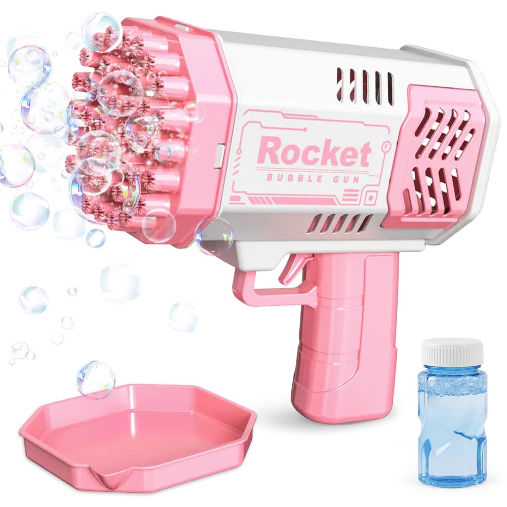 Pistola de Burbujas, Cartoon Pistola de Burbujas para Niños, Juguete de Verano, Actividad al Aire Libre, Regalo de cumpleaños, Rosa