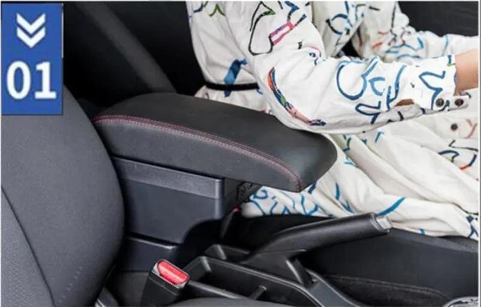 Scatola Bracciolo Con Supporto Multifunzionale Cuscino In PU Accessori Per La Modifica Degli Interni Dell'auto Per Polo 2019-2024 Consolle centrale(B2 red line 3USB)