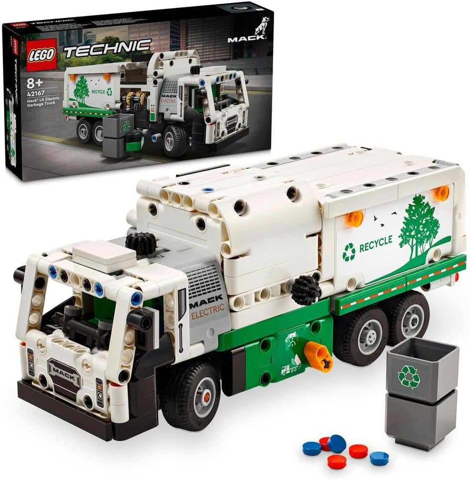 Technic Mack LR Electric Garbage Truck Toy for Boys & Girls aged 8 Plus Years Old, Recycling Bin Lorry with Realistic Features, Vehicle Gift Idea 42167
