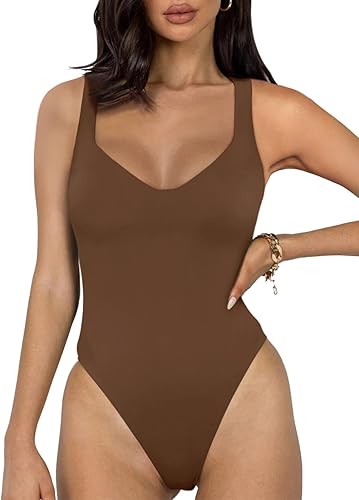 REORIA Body sexy de moda con cuello en V para mujer, con doble forro, sin mangas, adelgazante, para salir