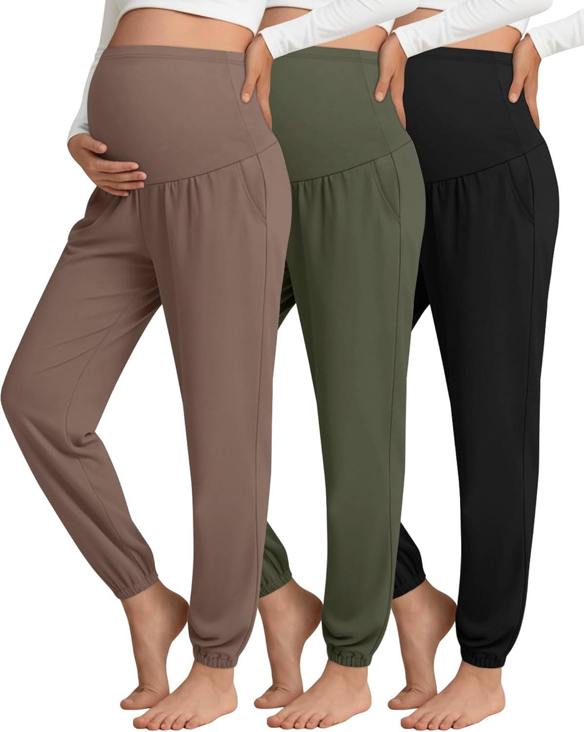 3 Pack Women's Maternity Pants Maternity Jogger Sweatpants Over The Belly Stretchy Pregnancy Pants with Pockets