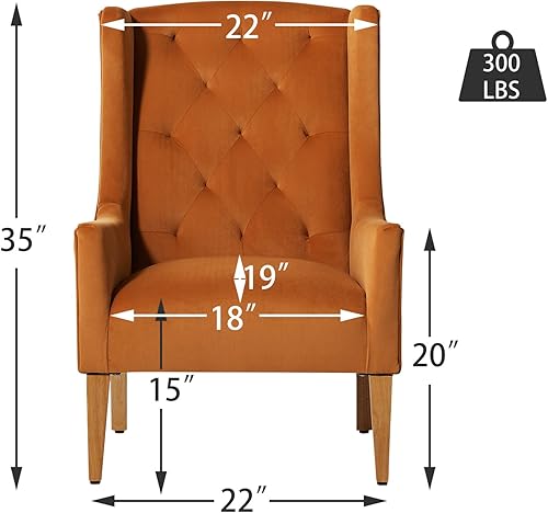 Miniatura 2 de Sepnine Silla decorativa de terciopelo con respaldo alto de mediados de siglo, sillón tapizado con respaldo de ala, silla de sala de estar, club con