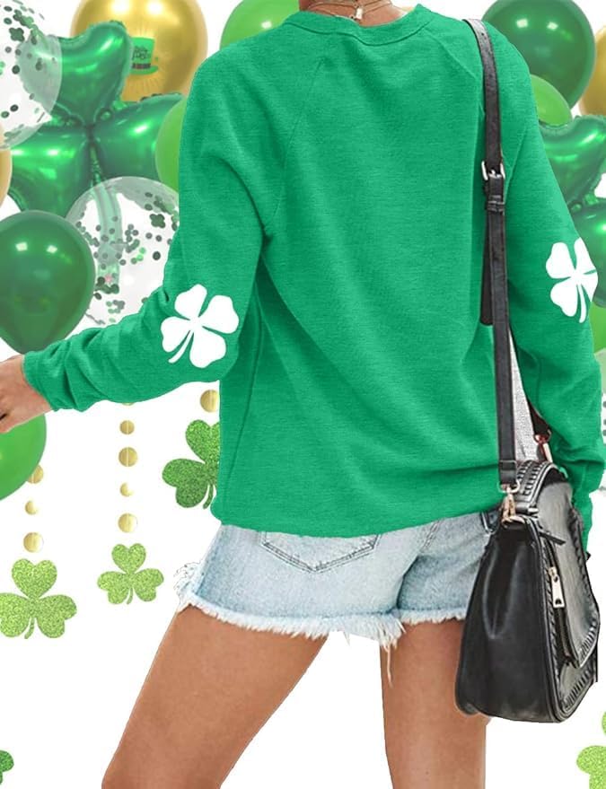 YALUCOR Womens St Patrick's Day Sweatshirt Shenanigans Coordinator Shirt Shamrock Clover Printed Long Sleeve Pullover Tops - Image 5