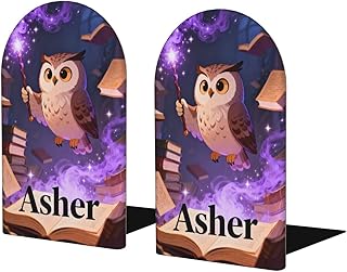 Personalized Wooden Bookends, Custom Name Laser Engraved Book Ends for Shelves, Natural Wood Decorative Book Holder, Unique Desktop Organizer for Home Office Library, Graduation or Housewarming Gift