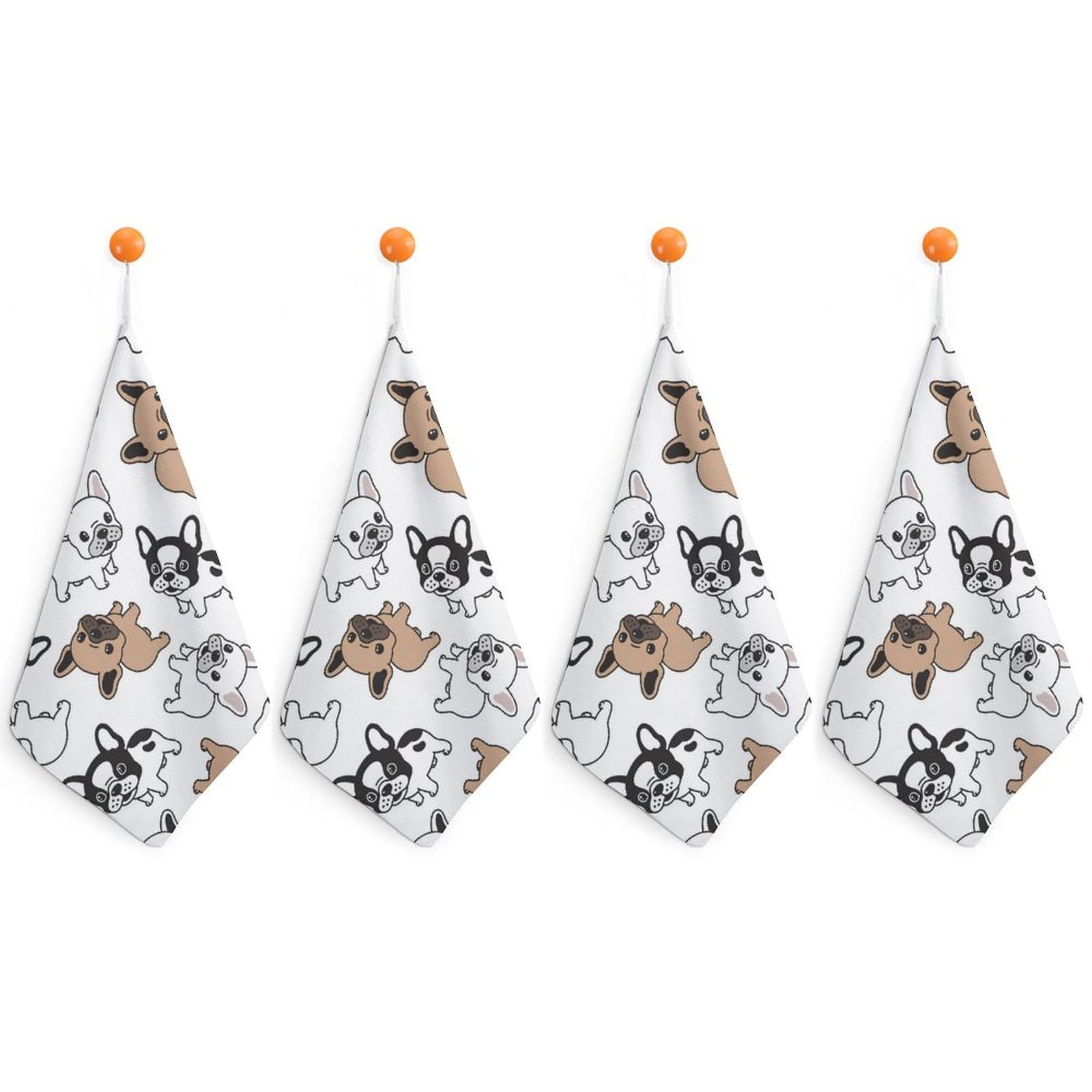 LEDFCVSU 4 Piece Hanging Hand Towels, Cute French Bulldog Small Dry Hand Towel for Kitchen Bathroom