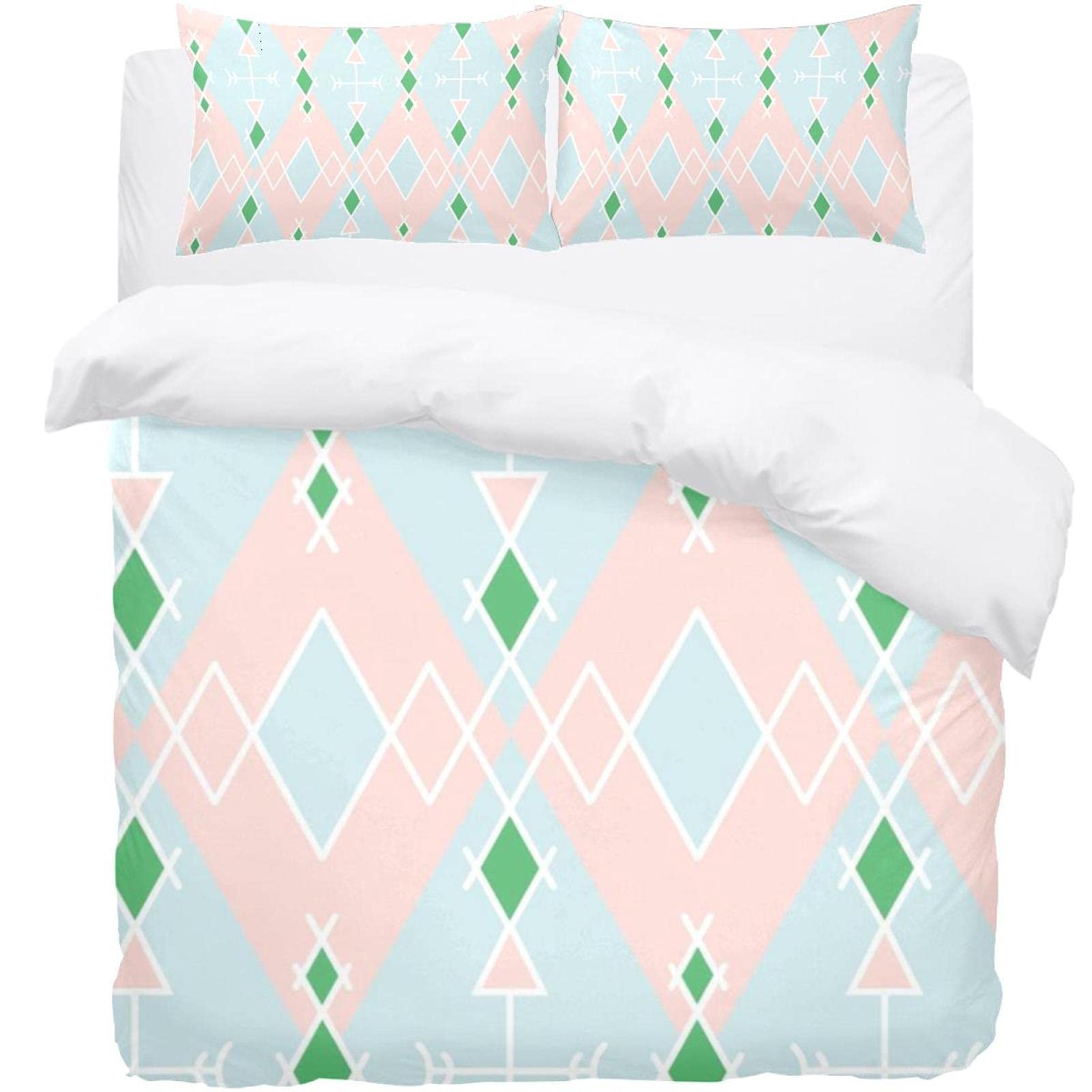 Parure de lit housse de couette douce 2 taies motif géométrique