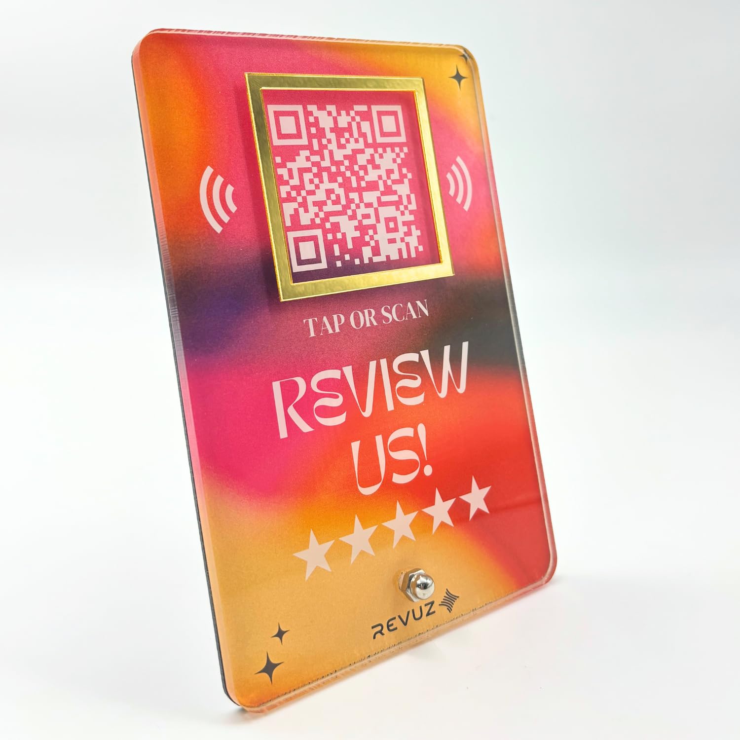REVUZ Luxe Online Review Stand | Premium Acrylic Standee for Easy Online Review | NFC Tap/QR Code Scan (M08) 1