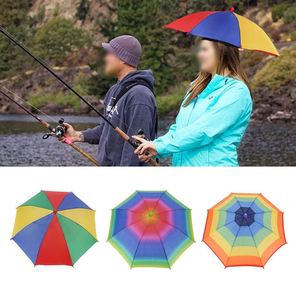 VGEBY1 Kapelusz parasola, słońce deszcz tęczowy parasol czapka bez użycia rąk nakrycie głowy do wędkowania, ogrodnictwa, fotografii, spacerów, kempingu (tęcza)