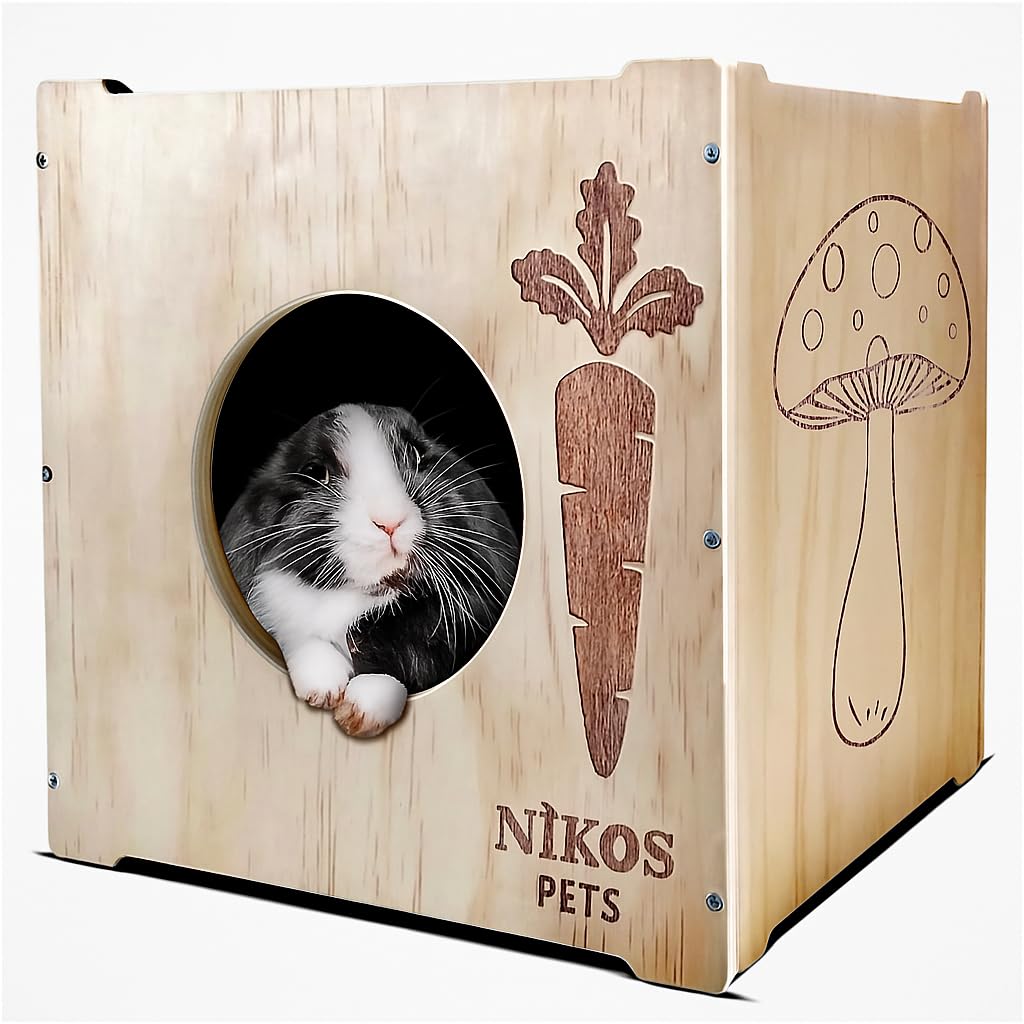 Nikospets - Casa y escondite para conejos y conejos, escondite y cabaña de conejos, escondite y hogar de conejillos de indias, casa y refugio de chinchilla, hámster, casa para gatos al aire libre