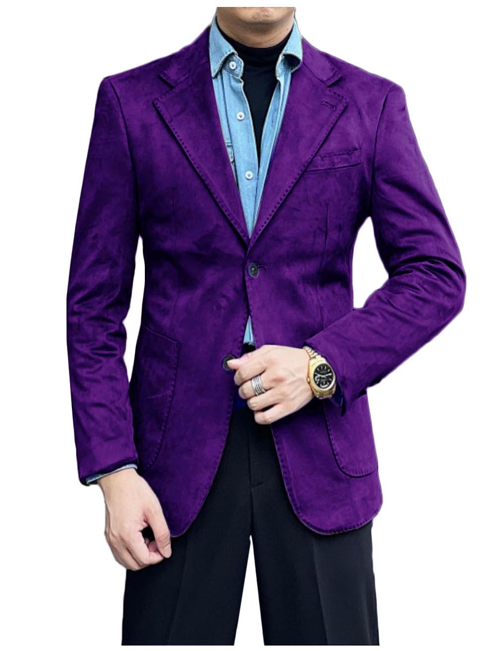 Men's Suede Single Breasted Blazer Sport Coat Notch Lapel Casual Business Jacket
