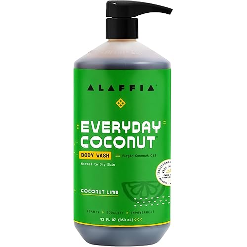 Alaffia EveryDay Coconut Body Wash - Normal to Dry Skin, Helps Gently Moisturize and Cleanse Toxins and Grime, Fair Trade, Coconut Lime, 32 Fl Oz