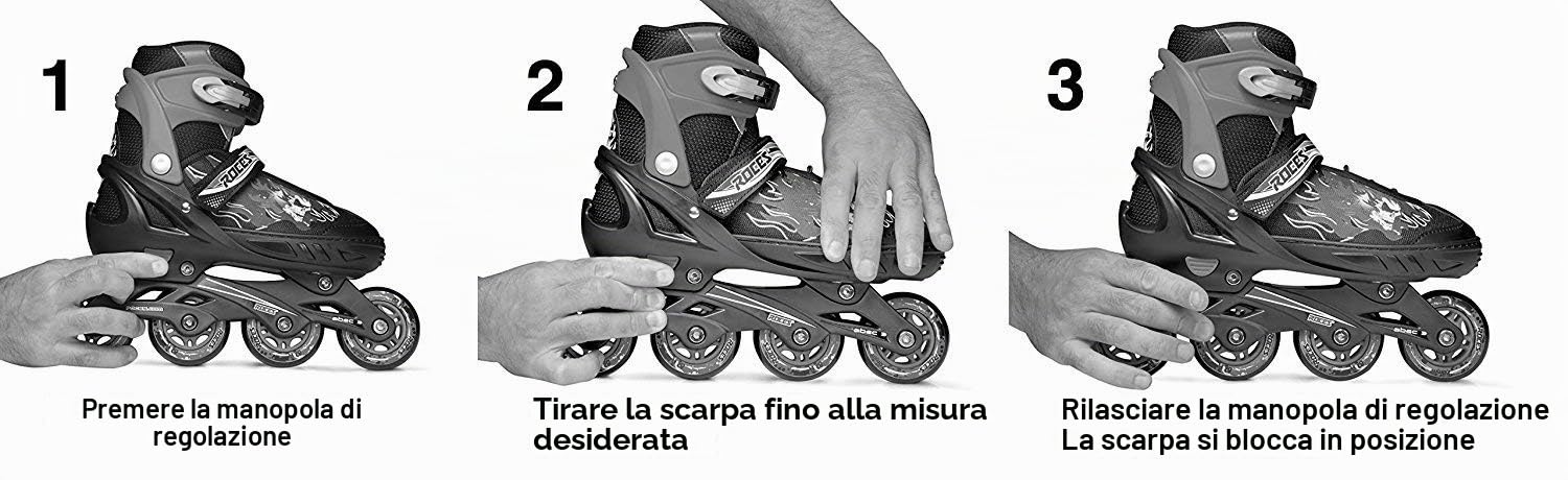ROCES Jokey 3.0 Pattini a Rotelle Bambino Regolabili 4 Misure Scafo PE Ruote PU 64-72mm 82A Cuscinetti ABEC 3