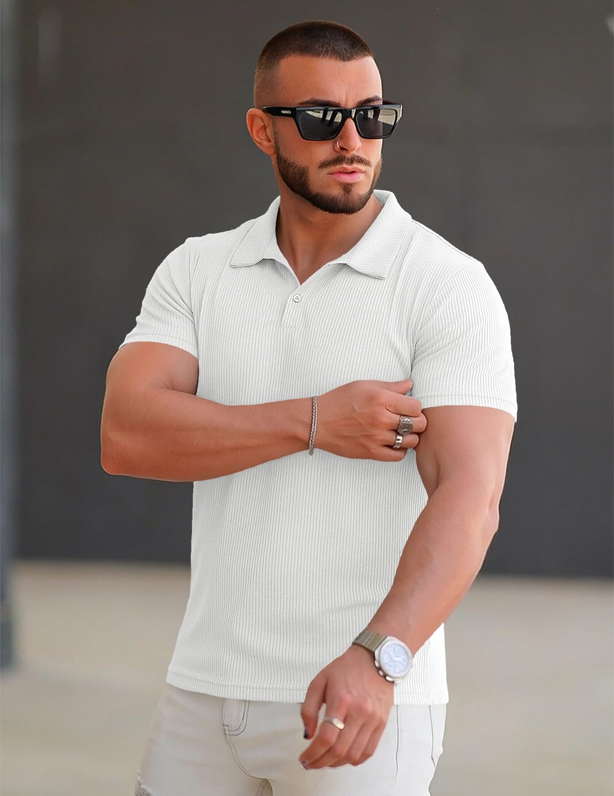 Muscle Cmdr Polo da Uomo Slim Fit Muscle Polo Manica Lunga e Corta Stretch Tee Casual Golf Athletic T-Shirt