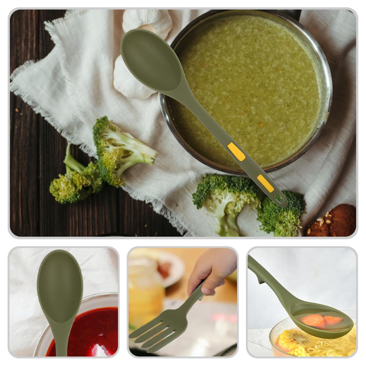 GALPADA Set 2 Pezzi Utensili da Cucina in Silicone Forchetta e Cucchiaio Bordi Lisci e Rotondi Resistenti al Calore per Mescolare e Camping