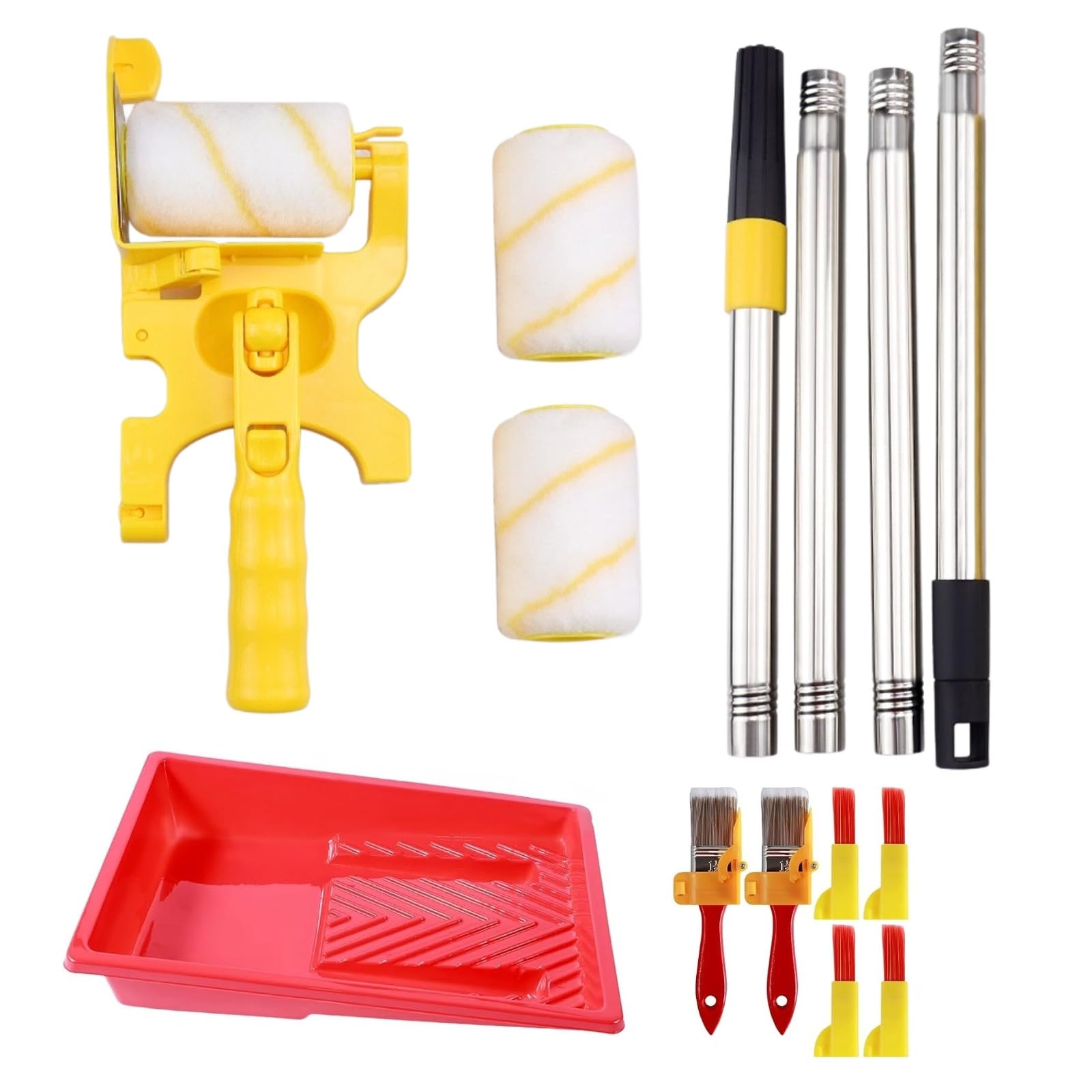 Rezsovee ‎Yellow Clean Cut Paint Edger, 180° Rotating Wall Painting Roller Kit With Extension Pole & Tray, Precision Edge Painting Tool For Doors, Windows, Ceilings & Baseboards